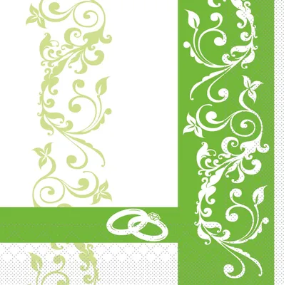 Produktbild von Serviette Hochzeit in Grün aus Tissue 33 x 33 cm, 100 Stück - Ornamente Ringe