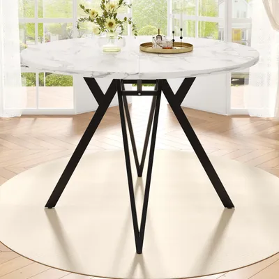 Produktbild von MODFU Runder Esstisch Küchentisch mit verstellbaren Füßen,100×100×76cm Wohnzimmertisch mit Tischbeine aus Metall,Beistelltisch für 4 Personen,schwarz