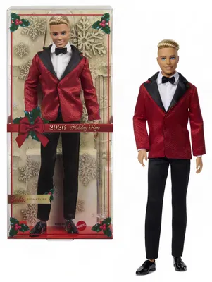 Produktbild von Barbie Signature 2026 Holiday blonder Ken Modepuppe zum Sammeln in komplettem Anzug mit roter Jacke, Modepuppe, Männlich, 6 Jahr(e), Mädchen, 320 mm, Mehrfarbig