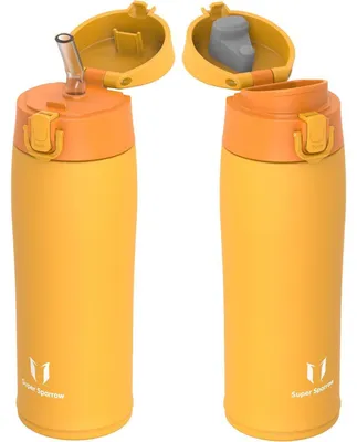 Productafbeelding van RVS drinkfles, thermosbeker, 500 ml, oranje, BPA-vrij, lekvrij, met 2 deksels
