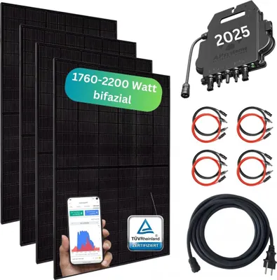 Produktbild von MYVOLTAICS Balkonkraftwerk MyBasic 1760+ Watt, bifazial, Hoymiles Wechselrichter WLAN 800 Watt, Steckerfertig - einstecken. fertig. - 5m