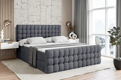 Produktbild von ALTDECOR Boxspringbett mit Matratze und Lattenrost  - VIONE -Z  - 120x200 cm  - Dunkelgrau Samt - Boxbett, Fußteil, Topper, Polsterbett mit Bettkasten, Bett mit Stauraum H3 -Matratze, Doppelbett, Springboxbett