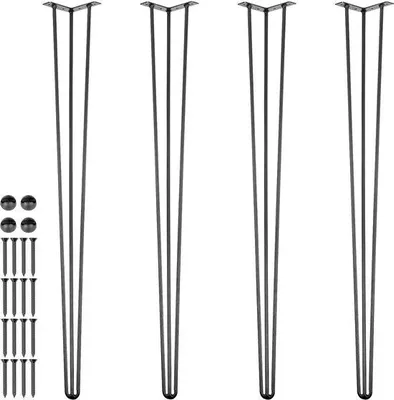 Produktbild von Famanu Tischbeine Haarnadel 40 Zoll - 4-teiliges Set - Stahl Tischbeine - mit 3 stabilen Stangen - schwarze Möbelbeine