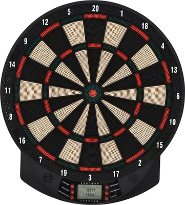 Produktbild von Elektronische Dartscheibe automatische Wertung Dartboard Dart-set mit 6 Darts 30 Dartköpfe 26 Spiele und 185 Trefferoptionen für 8 Spieler Soundeffekte Schwarz 44 x 39,5 x 2,2 cm