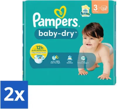 Produktbild von Pampers – Windeln – Baby-Dry Größe 3 (6-10 kg) – 34 Windeln - Vorteilspack - 2 Stücke
