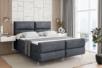 Produktbild von ALTDECOR Boxspringbett mit Silber Füßen, Matratze und Lattenrost, Topper, Fußteil, Polsterbett mit Bettkasten, Bett mit Stauraum H4-Matratze, Doppelbett - BOXI3-FS-Z - 180x200 - Dunkelgrau Casablanca