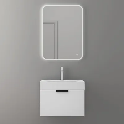 Produktbild von doporro Badmöbel Set Waschtisch mit Unterschrank Waschbeckenunterschrank in Weiß matt BTH:60x45x48 cm mit Soft-Close-Funktion inkl.LED-Spiegel Lonato