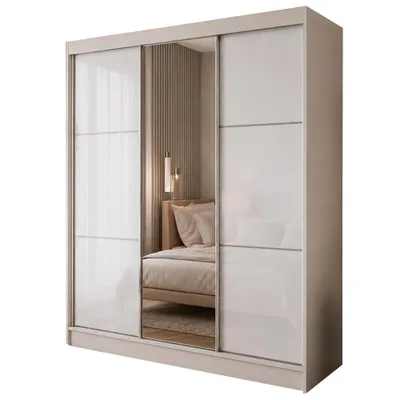 Produktbild von BEAUTYSOFA | Schwebetürenschrank VIVA 180 cm Kleiderschrank Kaschmir mit Spiegel, Schubkasteneinsätze, Schiebetürenschrank Schlafzimmer