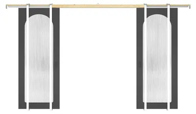Produktbild von Doppel-Schiebetür mit Wandeinschubsystem aus Holz und MDF – schwarzer Bogen und gerilltes Sicherheitsglas – 2 x H205 x B83 cm – ODEZA