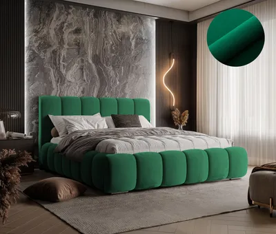 Produktbild von Modernes Polsterbett TOKIO Farbe grün ,Magic Velvet 2225, Schlaffläche 160 cm x 200 cm ,Bett mit gepolstertem Kopfteil, Design-Bett mit Bettkasten