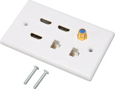 Imagen del producto de Interfaz multimedia de alta definición, placa de pared, 6 conectores, para televisión, con conector F, y conexión de red CAT6, ideal para sistemas audiovisuales domésticos