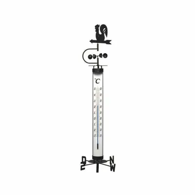 Produktbild von Analoges Gartenthermometer 140cm mit Erdspieß, Wetterhahn, Windrad und Windfahne