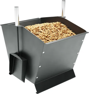 Produktbild von Pelletsbehälter Anthrazit beschichtet Pelletkorb mit Schaufel und Besen Holzkorb Kaminzubehör