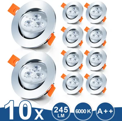 Produktbild von SWANEW 10er LED Einbaustrahler Deckeneinbauleuchte Set Einbauleuchte Deckenleuchte Einbauspot Deckenspot IP20 245LM Strahler Kaltweiß 3W