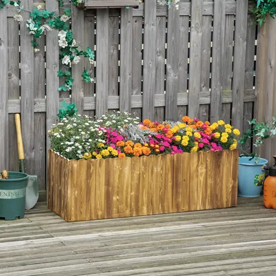 Produktbild von Hochbeet Tannenholz massiv, Pflanzkasten Kräuterbeet Blumenbeet Gemüsebeet, Blumenkasten Naturholz | 120 x 40 x 40 cm | 50 kg | Wasserabführung