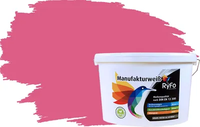 Produktbild von RyFo Colors Bunte Wandfarbe Manufakturweiß Pink 10l - weitere Violett Farbtöne und Größen erhältlich, Deckkraft Klasse 1, Nassabrieb Klasse 1