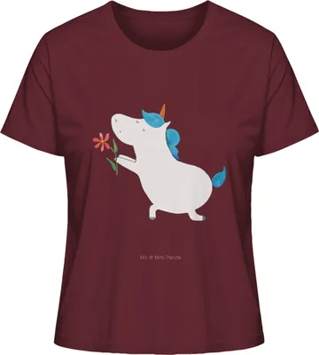 Produktbild von Mr. & Mrs. Panda Damen T-Shirt Einhorn Blume Größe S - Burgundy - Geschenk, Unicorn, Einhörner, shirt, Basic, Freundin, Freund, Oberteil, Jersey, Liebe