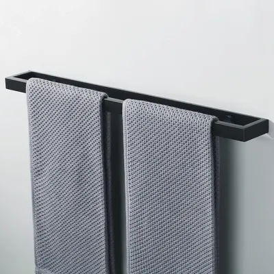 Image de Porte-serviettes noir, barre porte-serviettes, porte-serviettes pour invités, fixation murale, acier inoxydable, porte-serviettes de bain pour salle de bains et cuisine, 50 cm, EGJF050-B