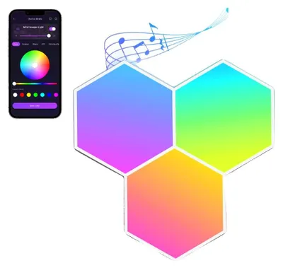 Image de Lampes LED hexagonales, synchronisation musicale, contrôle via application et télécommande, lot de 3 lampes LED hexagonales
