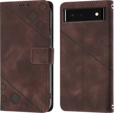 Produktbild von Hülle für Google Pixel 6 Prägung Flip Leder Brieftasche Schutzhülle mit Ständer Braun