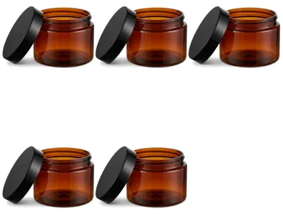 Produktbild von Vorratsdosen 120 ml mit Schraubdeckel Aufbewahrungsdosen Gewürzdosen klein, Kunststoff rund bernsteinfarben, Cremedosen, 5 Stück