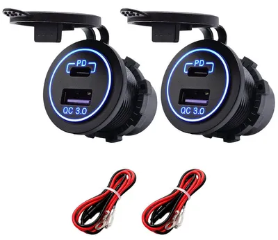 Produktbild von ProRide 12V USB-C Einbausteckdose QC3.0 USB-A+USB-C 2 Stück Blau