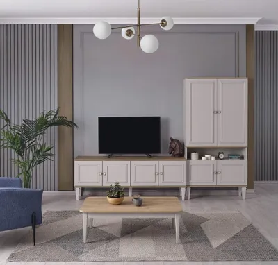 Zdjęcie produktu dla Zestaw TV szafka RTV niska półka do salonu szare drewno