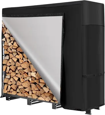 Produktbild von Kaminholzregal Aussen mit Wasserdichter Abdeckung und Tragetasche,Brennholzregal Metall 120 x 116.8 x 35.1 cm für holzlager holzstapelhilfe aussen 4FT (4FT) (Schwarz)