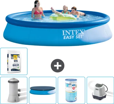 Produktbild von Intex runder aufblasbarer Easy Set-Schwimmpool – 396 x 84 cm – Blau – inklusive Pumpe Abdeckung - Filter - Salzwassersystem - Poolsalz