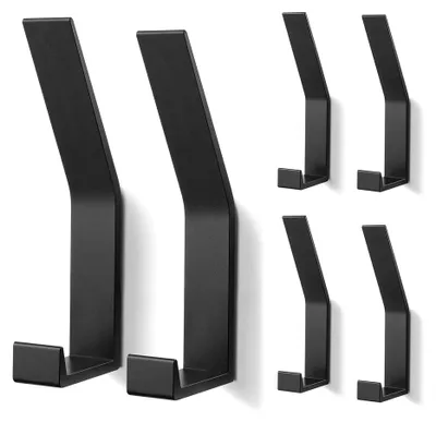 Produktbild von 6 Stück schwarze Garderobenhaken, Wandhaken zum Bohren mit unsichtbaren Schrauben, moderne Garderobenhaken für Jacken, Mützen, Schals, Handtaschen und mehr