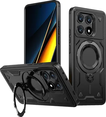 Immagine prodotto di Custodia a doppio strato per Xiaomi Poco X6 Pro/Redmi K70E, custodia protettiva militare magnetica con anello in metallo e supporto Nero