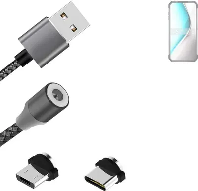 Produktbild von K-S-Trade Hochwertiges Magnet-Lade-kabel Sync-Kabel Daten-Kabel für Unihertz 8849 Tank 2 mit USB-Typ-C-Anschluss und Micro-USB-Anschluss 2A bis zu