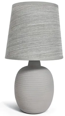 Image de Lampe de table moderne en céramique avec abat-jour en tissu, douille E14, lampe de chevet avec interrupteur filaire, idéale pour la décoration de chambres, de salons et d'entrées - Hauteur 31 cm (Gris)