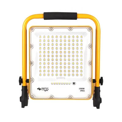Zdjęcie produktu dla Reflektor akumulatorowy MasterLED 100 W, reflektor budowlany IP65, lampa robocza, biała neutralna, przenośny reflektor, żółty