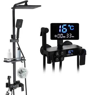 Duschsystem Schwarz mit Thermostat, 1 Stück, Wandmontage, Edelstahl