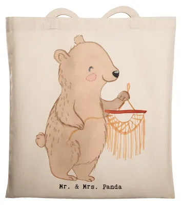 Produktbild von Mr. & Mrs. Panda canvas tasche Bär Makramee - Transparent - Geschenk, Tote Bag, Basteln, mit, Stoffbeutel, Shopping, Einkaufstasche, Jutebeutel