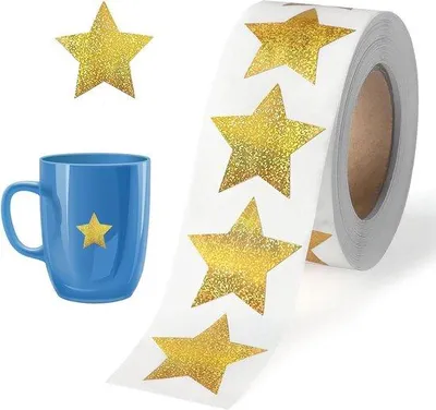Produktbild von Glitzernde Sterne-Sticker-Set - 500 Stück - Selbstklebend - Glitzer - Unterrichtsmaterial - Goldrolle - 25 cm