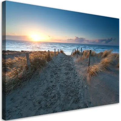 Obrázek produktu pro Obraz na plátně západ slunce nad mořem 120x80 cm Feeby modrá nástěnná malba připravená k zavěšení