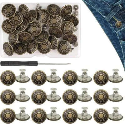 Produktbild von 24 Stück Schraubknöpfe - verstellbare Jeansknöpfe - abnehmbare Hoseknöpfe - Reparaturset - dekorative Knöpfe - Nägel - Jeansknöpfe zum Schrauben