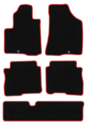 Productafbeelding van Velours automatten voor Hyundai SantaFe II 2006-2012 – 5-delig, zwart/rood, op maat – Wielganizator CARLUX
