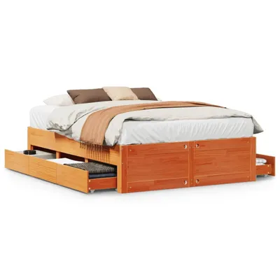 Productafbeelding van vidaXL Massief houten bed zonder matras met lades, bruin, 140x200 cm