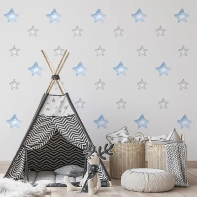 Produktbild von Muralo Wandtattoo Wandsticker für Kinderzimmer BLAUE STERNE Wanddeko Aufkleber Br. 120cm x Hö. 60cm