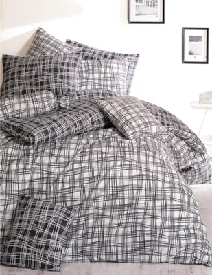 Productafbeelding van Katoenen beddengoed "Straw", zwart. Afmetingen: 140x200 cm + 70x90 cm