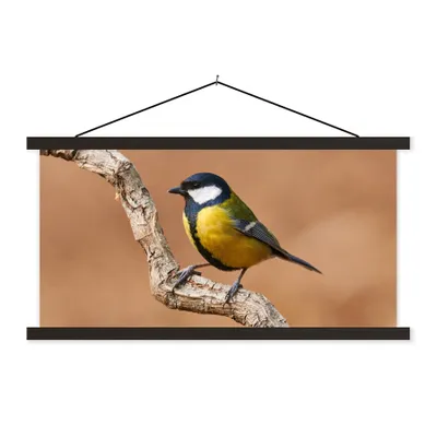 Produktbild von MuchoWow® Textilposter Vogel - Kohlmeise - Zweige 120x60 cm mit schwarzem Rahmen - Dekoration Schlafzimmer