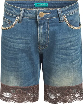 Produktbild von Tooche blaue Stretch-Jeansshorts mit Spitze und Kettenapplikationen