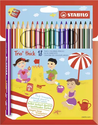 Immagine prodotto di Matita triangolare colorata - STABILO Trio thick - confezione da 18 - con 18 colori diversi e temperino