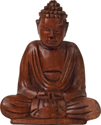 Produktbild von Om Buddha Amitabha 15 cm Statue sitzend Holz Skulptur Lotus Meditation Feng-Shui