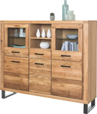 Obrázek produktu pro Highboard >Tom-I< in Wildeiche / schwarz aus Teilmassiv - 158x140x40cm (BxHxT)