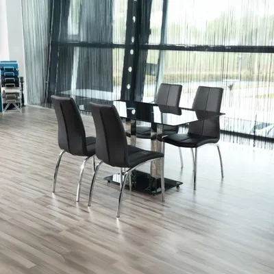 Productafbeelding van Eetkamerstoel Askra Zwart/zilver Polyurethan- Giga Living- Set van 4