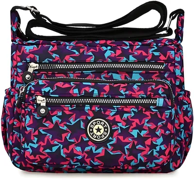 Produktbild von PolkaHome® Einzelschulter-Messenger-Crossbody-Tas – Nylon-Geldbörse-Satchel für Damen – Lila – Mittel – Ideal für Reisen, Arbeit und den